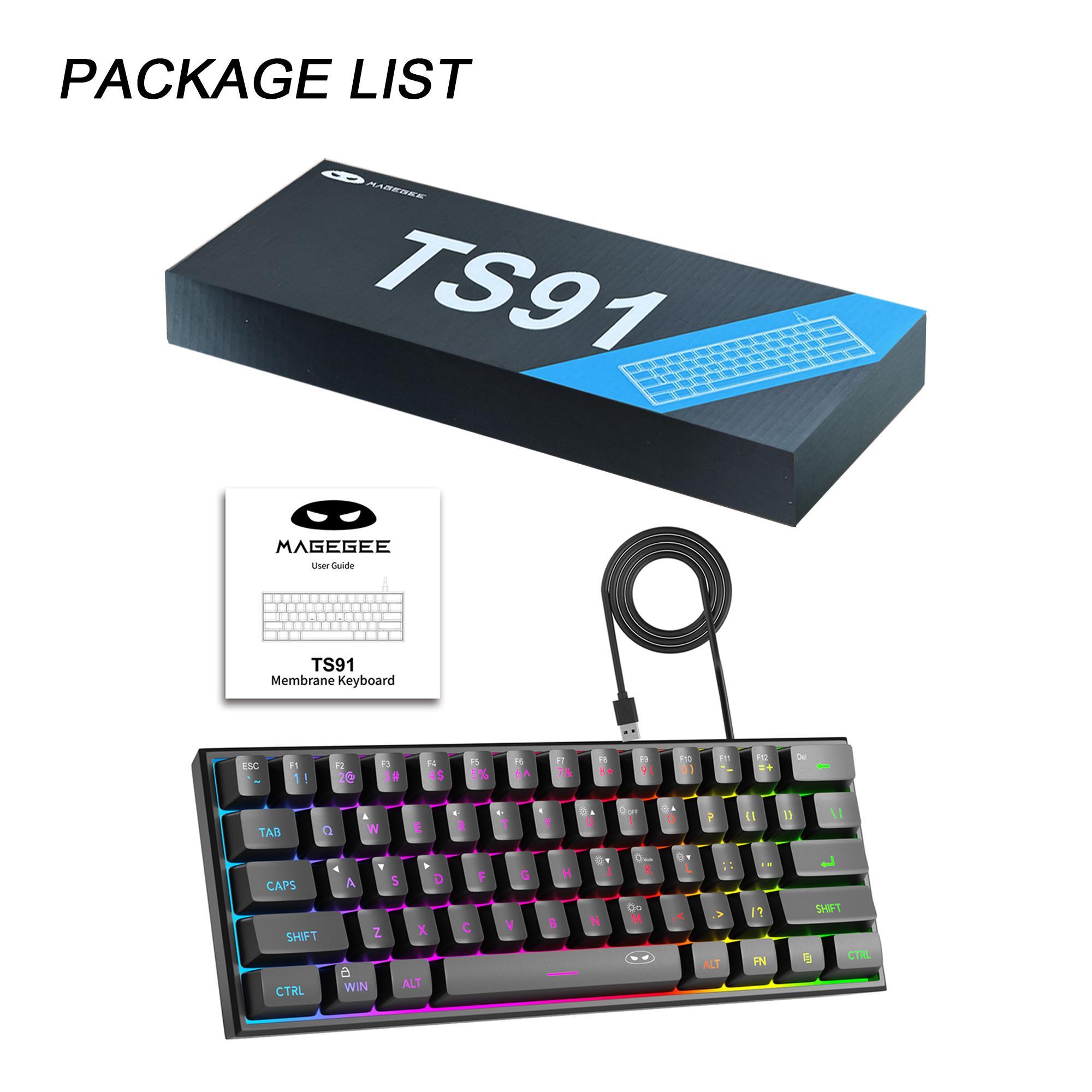 MageGee Mini 60% Gaming Keyboard, RGB Backlit 61 Key Ultra-Compact Keyboard, TS91 Ergonomic Waterproof Mechanical Feeling Office Computer Keyboard for PC, MAC, PS4, Xbox ONE Gamer