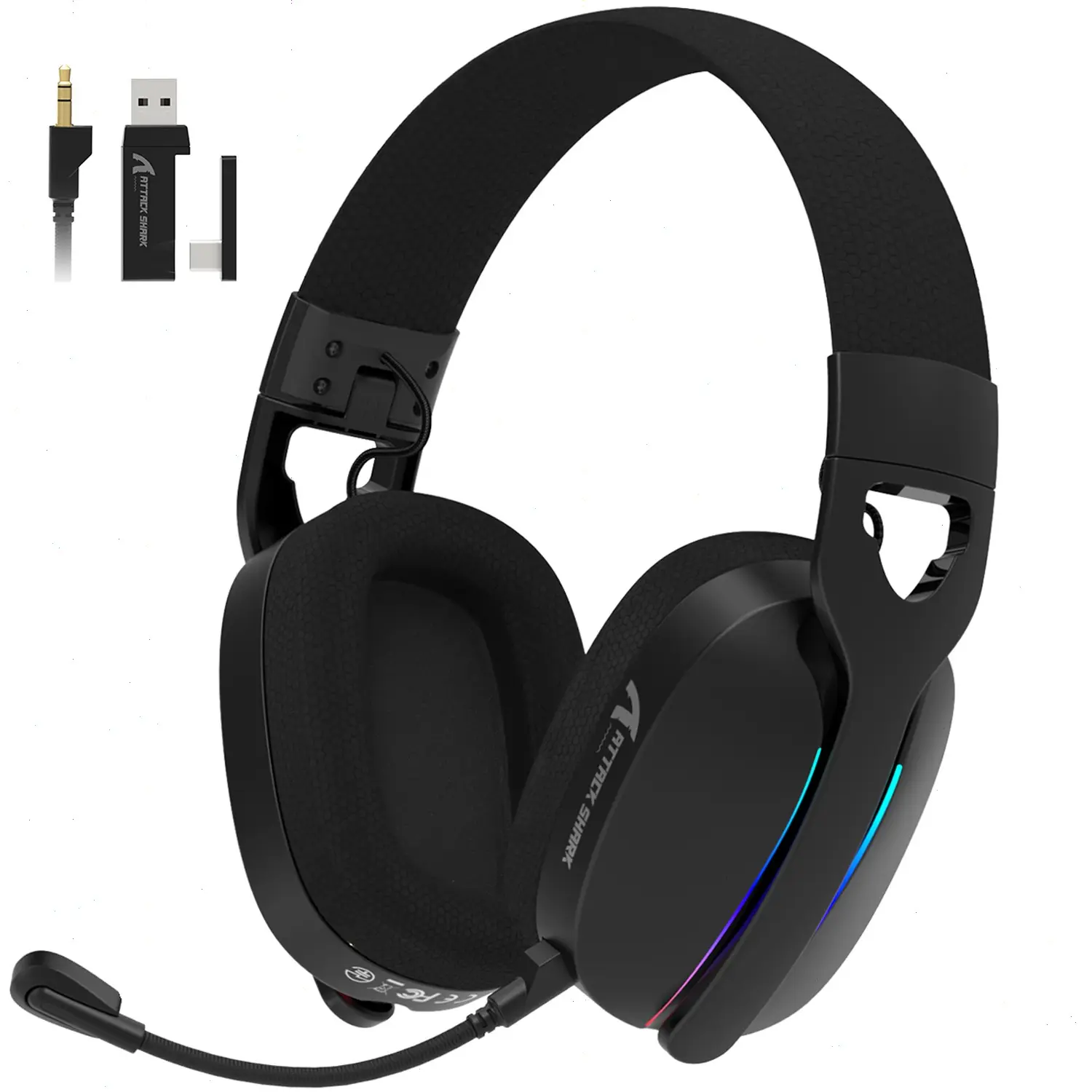 Attack Shark L90 Wireless Gaming Headset with Mic, 2.4GHz/Bluetooth-compatible/wired, 40mm Driver, 7.1 Surround Sound, Foldable, Lightweight, RGB Lights