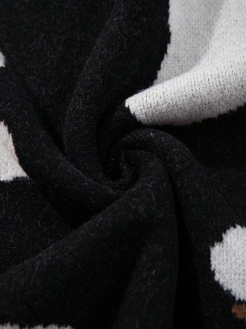 Men's Casual College Style Knit Sweater, Multicolor Cartoon Pattern, Star Cloud Jacquard Design, Round Neck Loose Fit Pullover