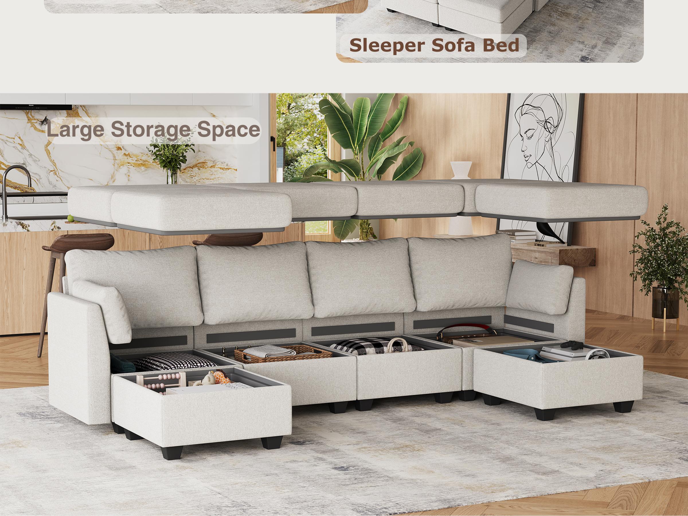 【4 Packages】114.17" Modular Sectional Sofa, 6 Seat Modular Couch with Storage, Memory Foam, Convertible Sectional Couches for Living Room, U Shaped Comfy Modular Sofa with Chaise