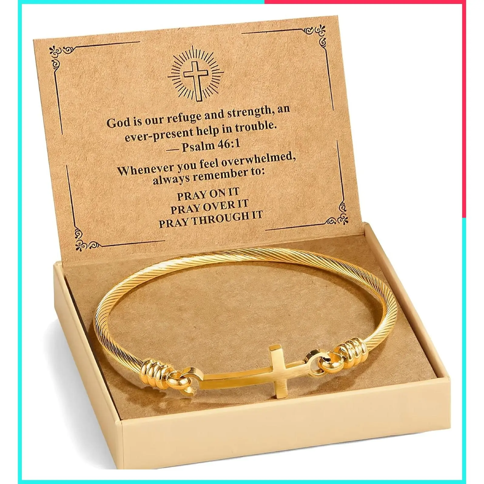 Christian Bracelet for Women, Stainless Steel Cross Bracelet with Faith Card, Inspirational Gift Box for Birthday, Christmas, Thanksgiving & Friendship