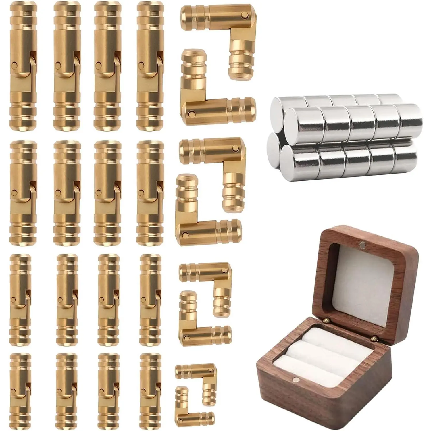 Brass  Hinges Set, 50 count with 24 Cylinder Hinges in 4 Sizes and 26 , 270  Folding for  Box,  Box, DIY Woodworking Projects