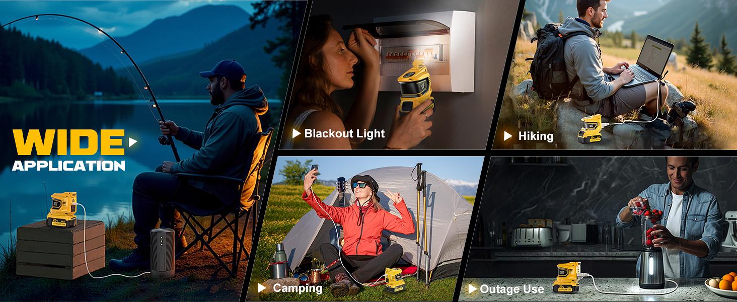 200W Power Inverter Compatible with Dewalt 20V Battery,  Power Station with a 5AH Battery & a Charging Station, DC 20V to AC 110V-120V, with 2 USB-A & 1 Type-C & 1 AC Outlet