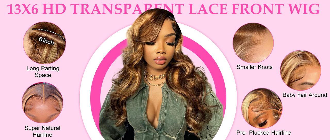 ITODAY 13X6 HD Lace Front Wigs Human Hair Wigs 613 Blonde Colored  180% Density HD Transparent 4/27 Honey Blonde Body Wave Lace Front Wigs Human Hair Pre Plucked 13x6 HD Lace Frontal Wig Glueless Wigs For Women 28 Inch