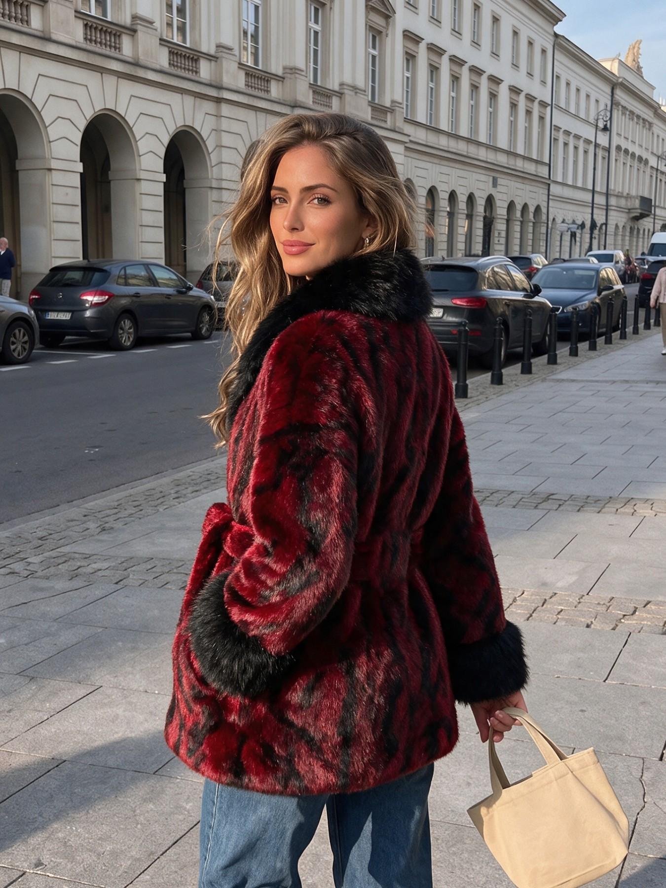2026 Winter New Evening Date Elegant Artificial Fur Coat, Cold Weather Wear, Fashionable Large Collar Long Sleeve Lady Fake Fur Jacket, Retro Loose Fit