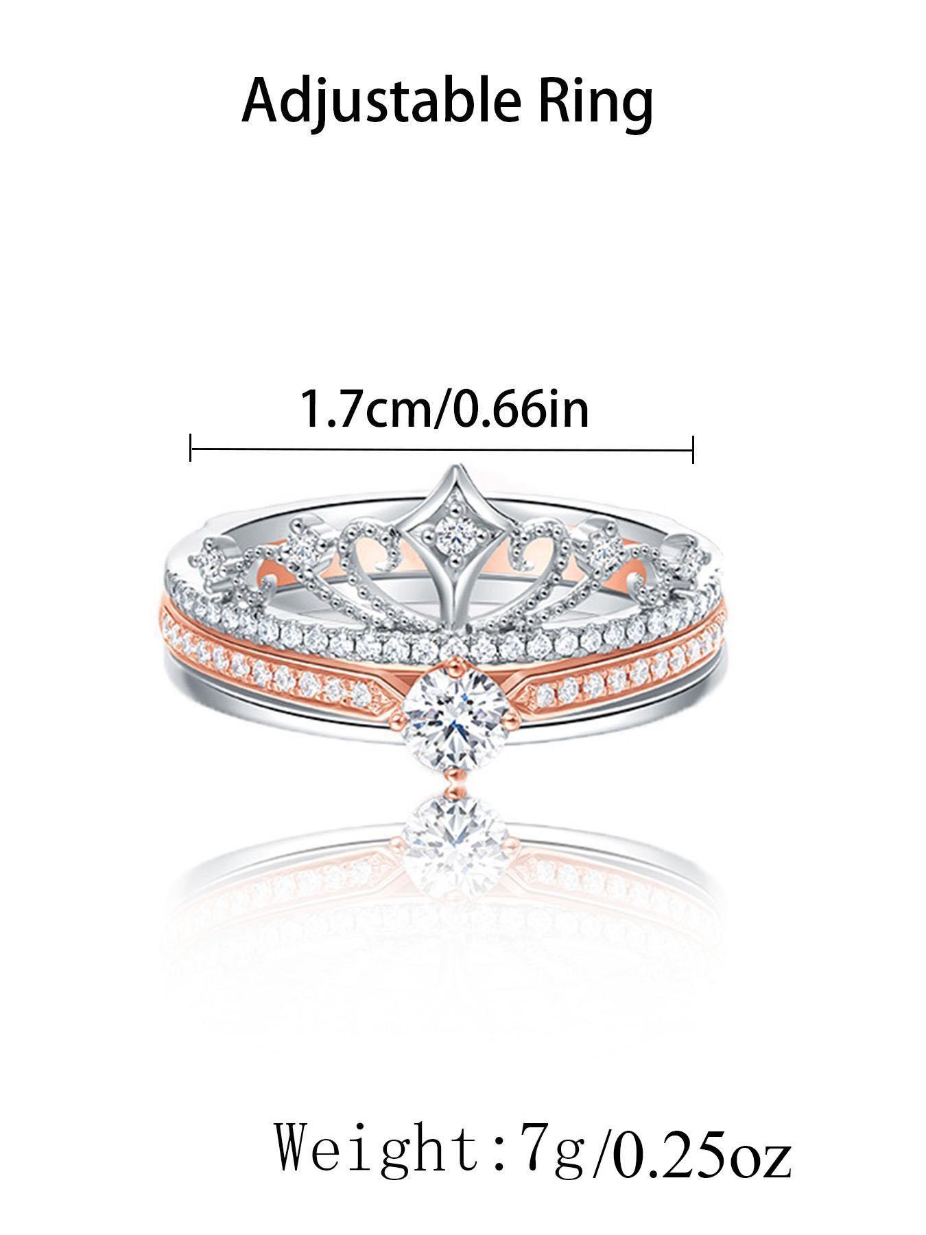 Fireworks Castle Ring, Princess Sparkling Diamond Crown Ring, Stackable Double-Layer Two-in-One Adjustable Rose Gold Ring, Engagement/Wedding Ring, Exquisite Jewelry Gift, Exquisite Trendy Ring