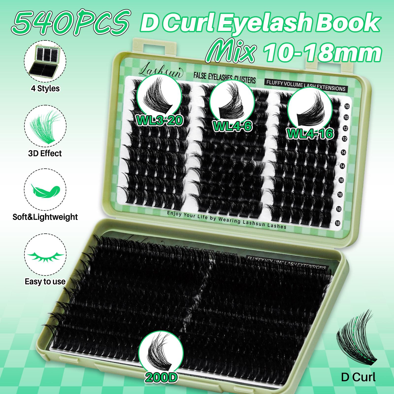 1012 PCS/540 PCS Lash Clusters Kit D Curl 8 Styles Volume/3D Effect Lashes Kit with Bond&Seal Lash Remover Brush Lash Applicator Headband Wristband set, Eyelash Extension Kit, Perfect for Beginners, DIY at Home Easily, Easy Apply for Makeup Daily