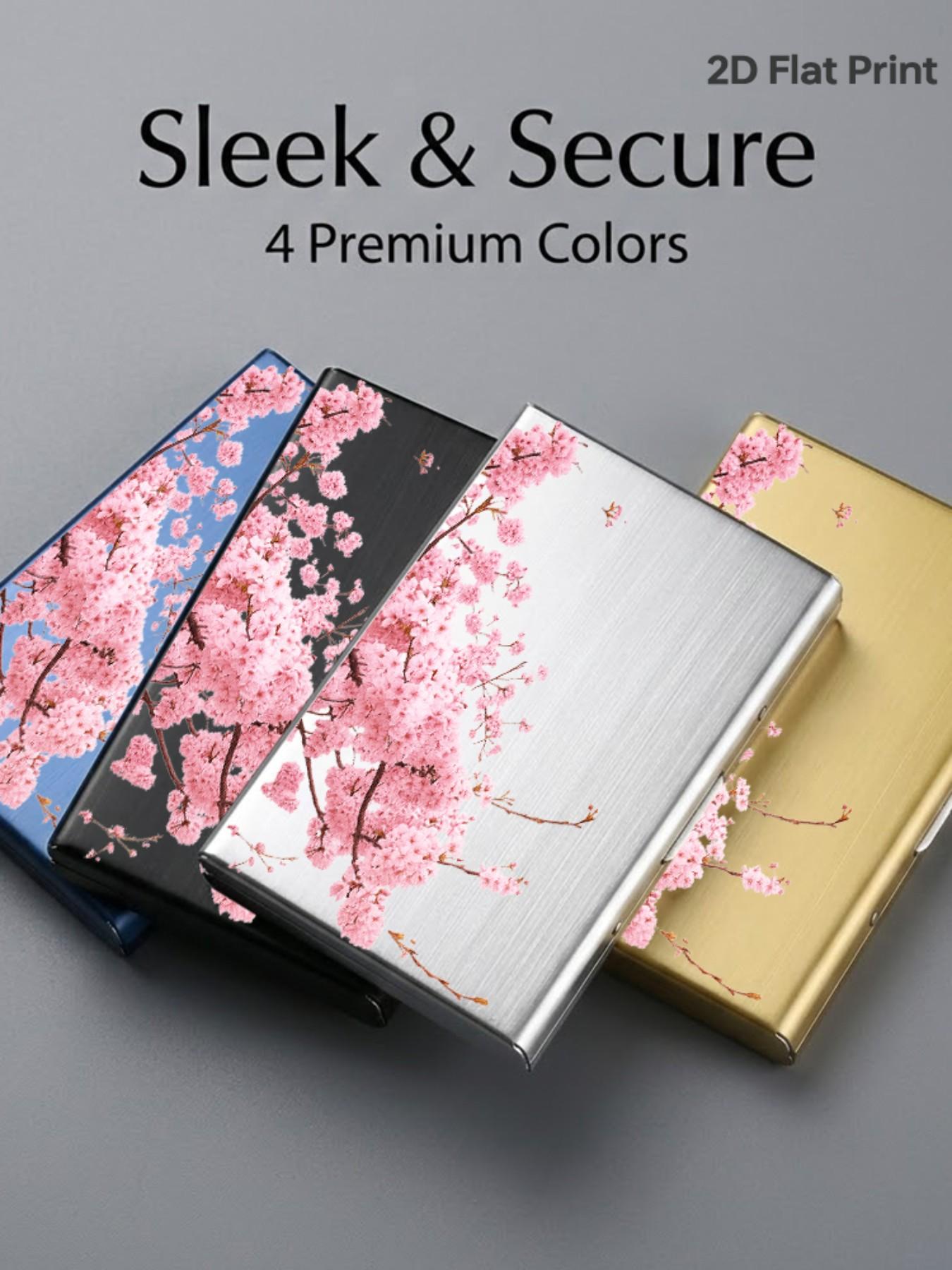 Cherry Blossom Pattern Rfid Metal Card Holder, Multi-Layer Stainless Steel Design, Ultra-Thin Magnetic Closure, Perfect Gift for All Seasons, Magnetic Card Holders