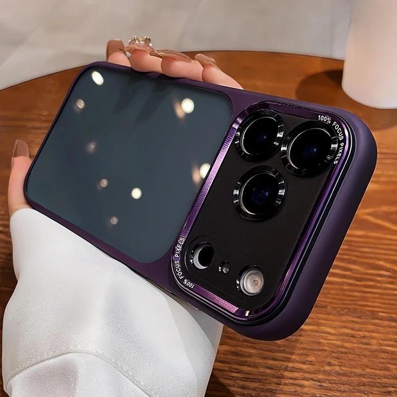 Luxury High-quality Translucent Metal Lens Frame Protective Case for iPhone 17 Pro Max ,17 Air ,17 Pro,17,16,16Pro,16 ProMax,15,15Pro,15 ProMax, 14 14Pro Max Simple and Stylish Case for Men Women Acrylic Hard Case,Minimalist Design, Premium Construction