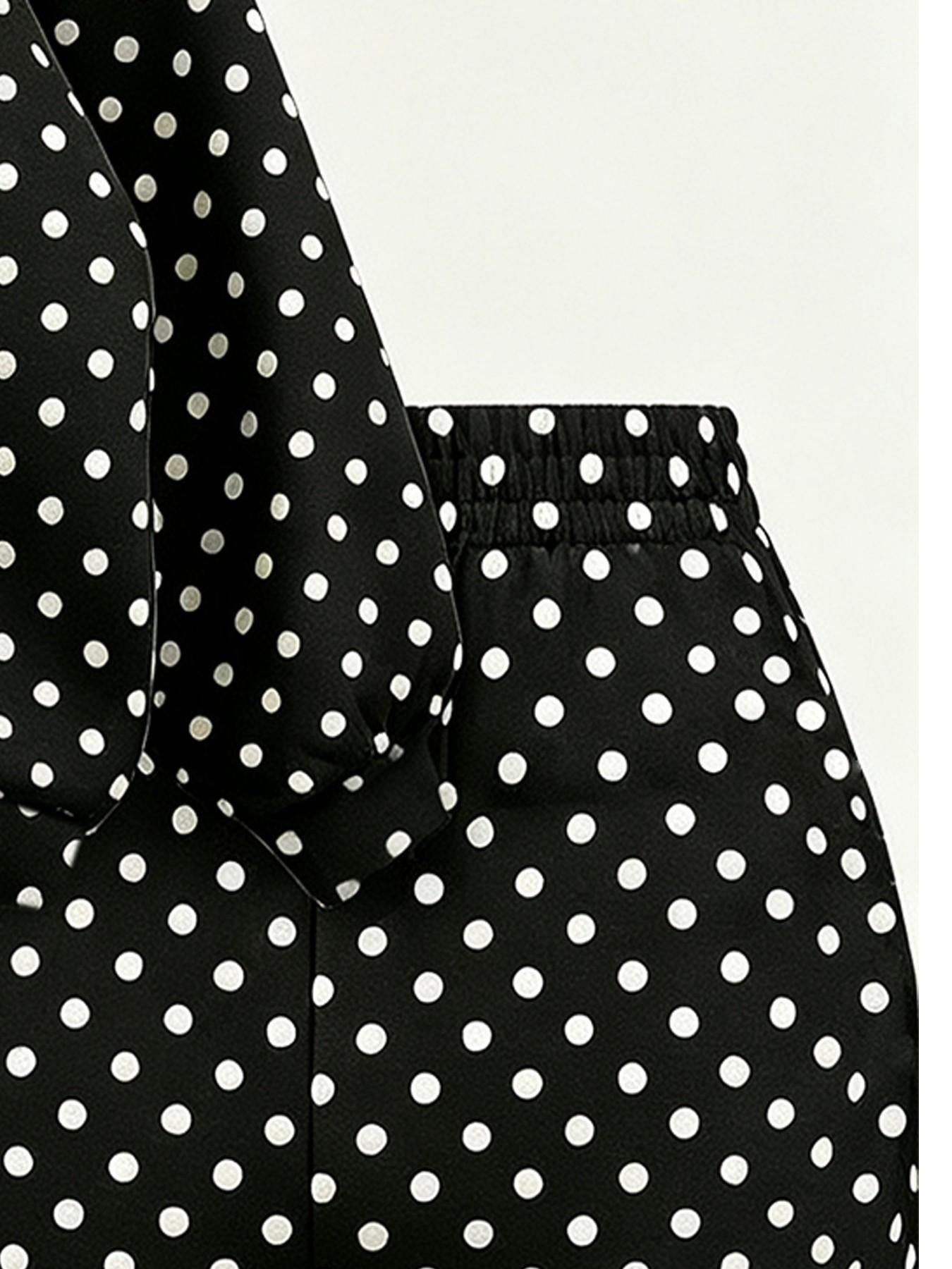 New autumn women's polka dot hoodie & shorts two-piece set, loose fit with drawstring design, casual home style, perfect for staying at home, walking, weekend outings, and travel outfits #PolkaDotStyle #LoungewearSet #CasualOOTD #HoodieSet