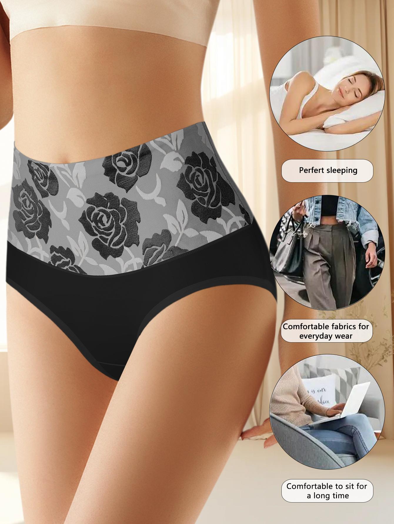 QUASTI 6 Pack High Waist Colorblocking Cotton Women's Briefs with Printed Design,High Elasticity Tummy Control Hip Lifting Elegant Underwear,Flower Power Panties,Soft Comfortable Womenswear Mixed Color,Fashionable Elegant Women's Panty,S-XXL QUASTI 6 Pack High Waist Colorblocking Cotton Women's Briefs with Printed Design,High Elasticity Tummy Control Hip Lifting Elegant Underwear,Flower Power Panties,Soft Comfortable Womenswear Mixed Color,Fashionable Elegant Women's Panty,S-XXL