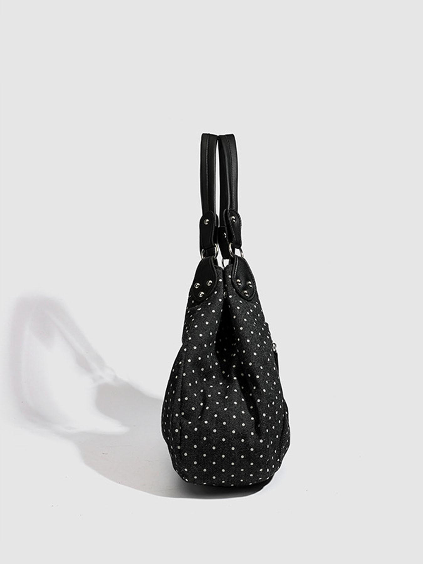 Vintage Korean Style Dot Pattern Tote Bag, Fashionable Large Capacity Shoulder Bag, Versatile College Wind Women's Backpack