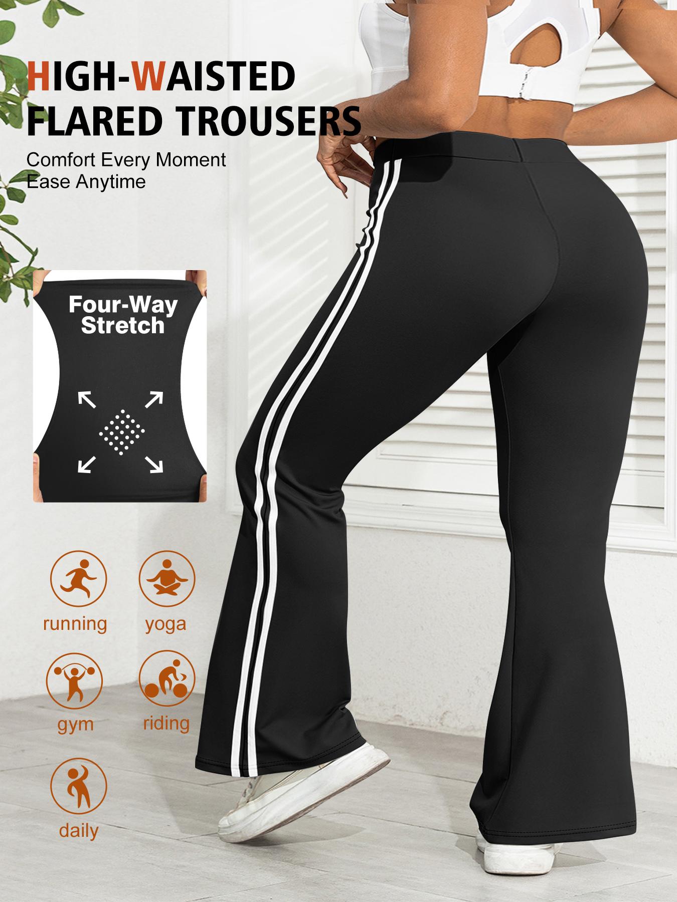 Women's Plus Size High Waist Flare Pants, Casual Side Stripe Design, Comfortable Elastic Fabric, Perfect for Daily Wear