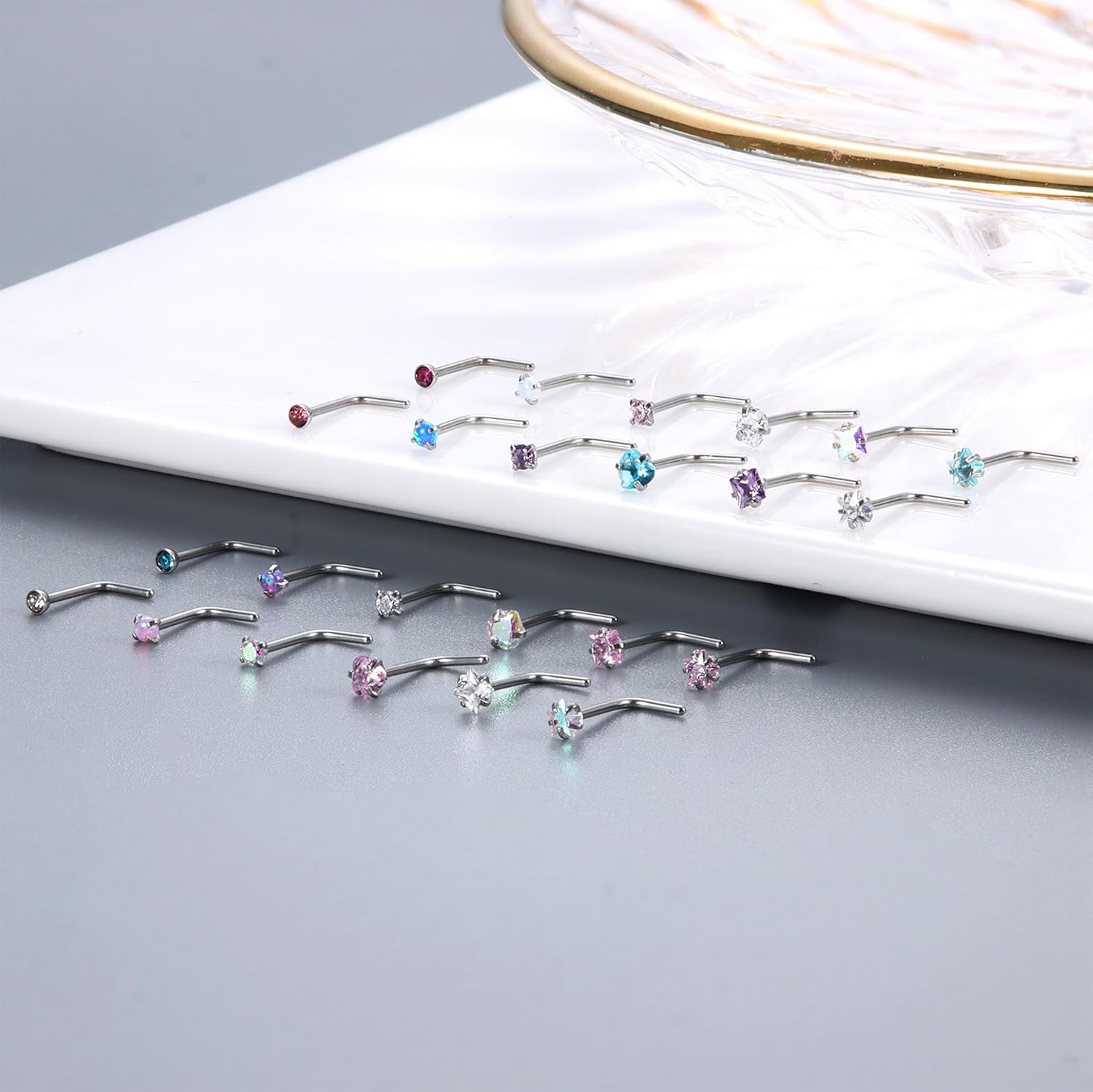 24Pcs 20G Silver Nose Studs Surgical Steel Nose Piercing Jewellery Hypoallergenic Colorful CZ Opal Small Nose Stud Stuf I Shaped/L Shaped Nose Stud Screw Nose Piercing Stud for Women Girls 24Pcs 20G Silver Nose Studs Surgical Steel Nose Piercing Jewellery Hypoallergenic Colorful CZ Opal Small Nose Stud Stuf I Shaped/L Shaped Nose Stud Screw Nose Piercing Stud for Women Girls