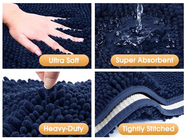 ACCUMTEK Upgrade Extra Large Bathroom Rug Set Ultra Soft, Thick Absorbent Bath Mats, Non Slip Chenille Toilet Mat for Bathroom, Bedroom, Kitchen