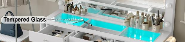 Vanity Desk with Illuminated Mirror & Power Outlet,Vanity with 11 Drawers and 12 LED Lights,Vanity Table with Chair,Set 3 Lighting Modes Brightness Adjustable