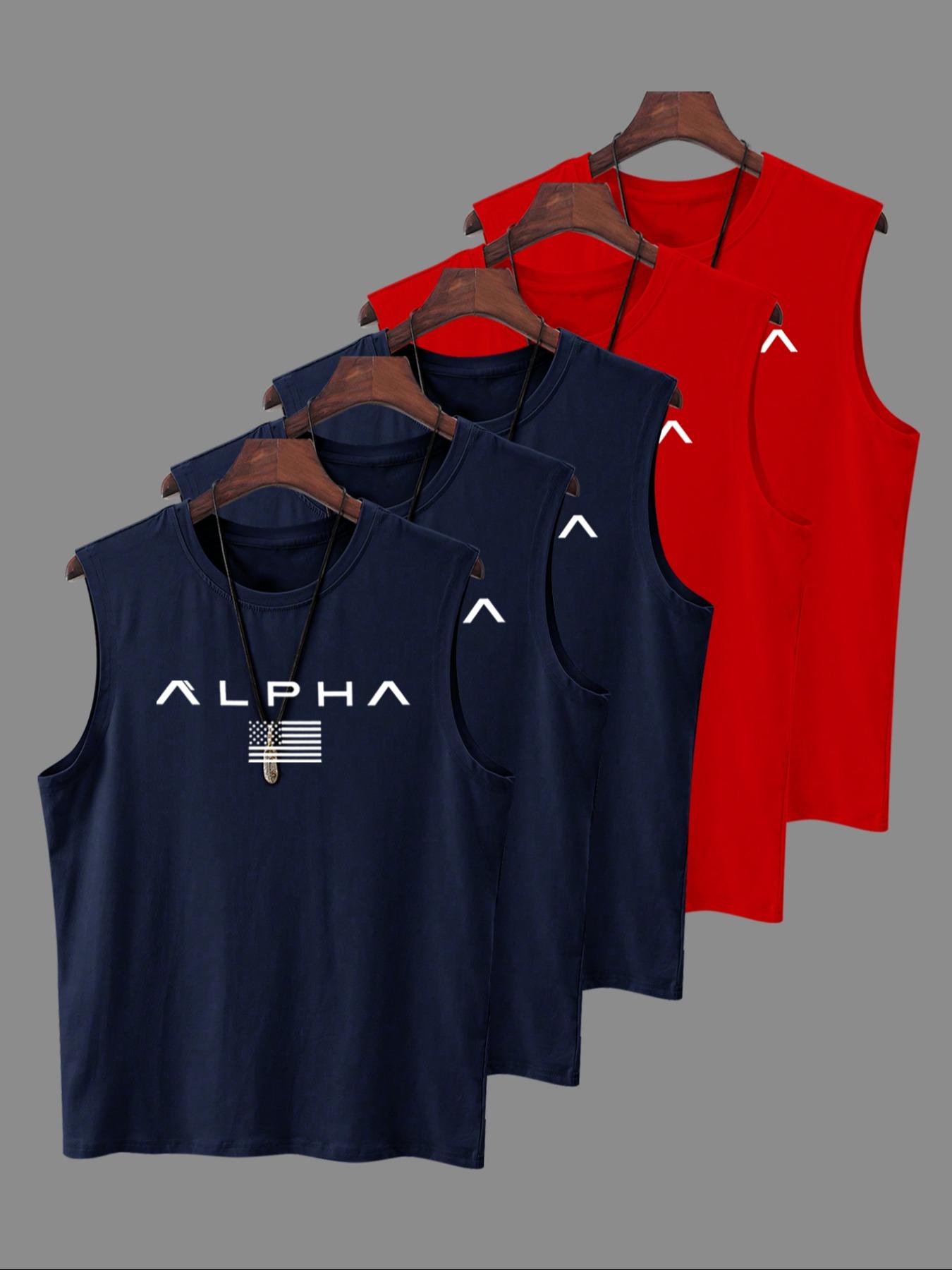 Men's Letter Print Tank Top, Regular Fit Casual Sleeveless Top for Summer, Men's Top for Gym Workout Running, Menswear, Stretch Tank Tops