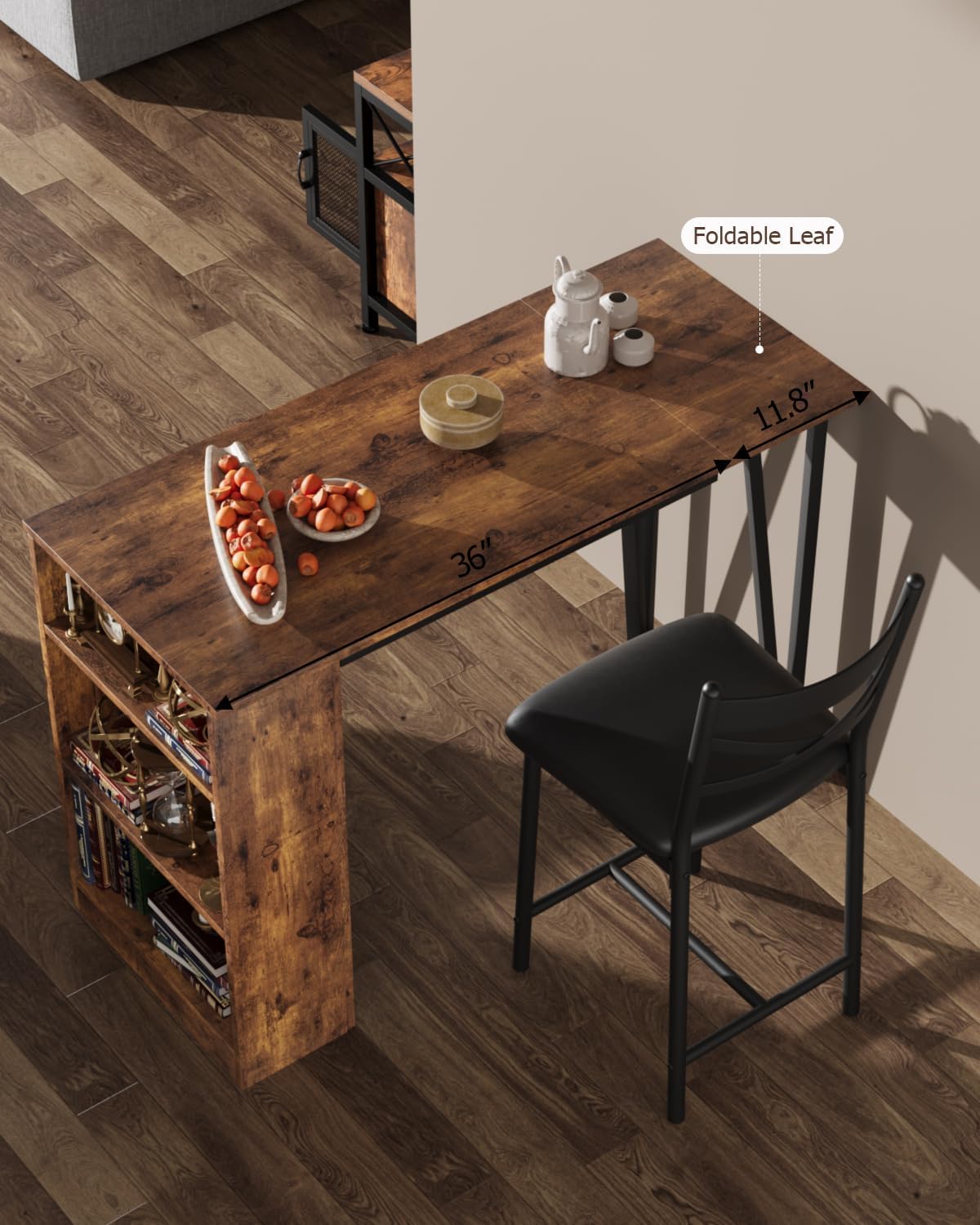 3-Piece Dining Table Set, Counter Height Kitchen Table Set for 2 with 3 Storage Shelves, Expandable Bar Table with 2 Cushioned Chairs for Small Spaces, Apartment