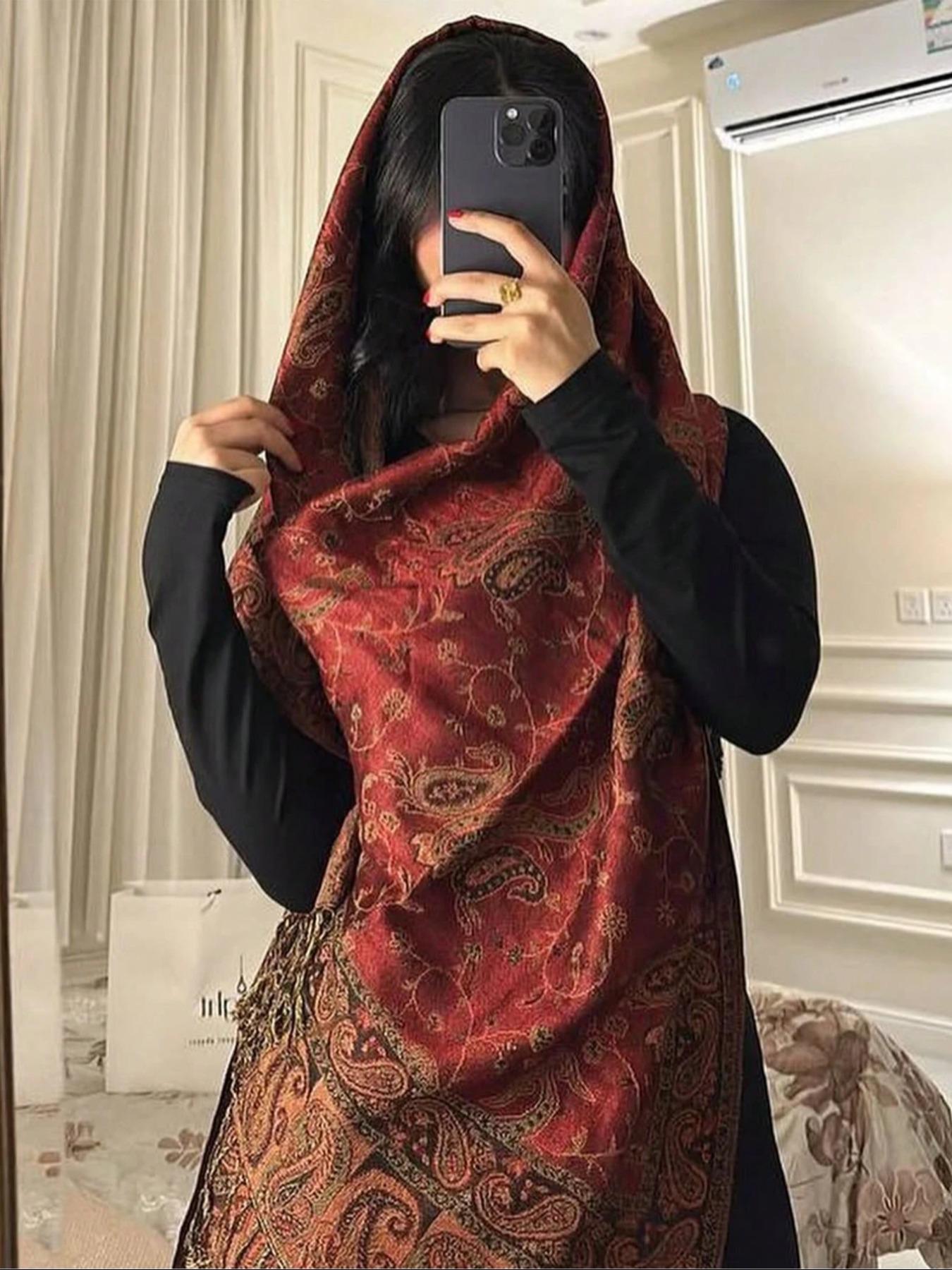 Women's Fashion Paisley Scarf with Tassels, Soft Breathable Long Shawl, Muslim Daily Wear Hijab, Turban Hijab, Modesty, Ramadan Eid Accessory
