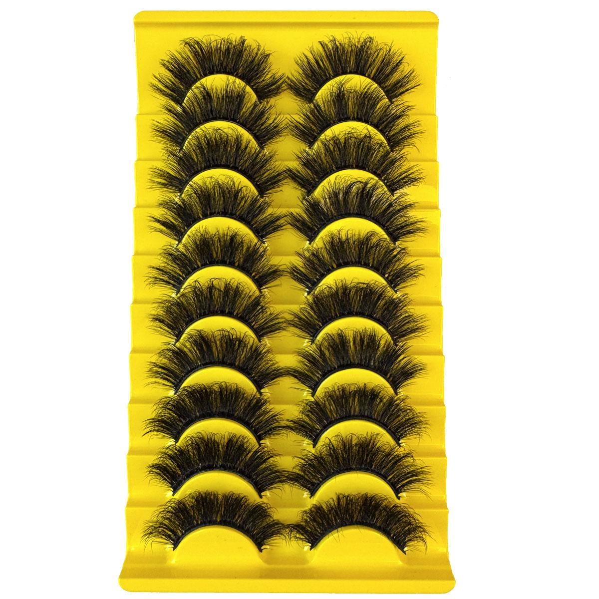 10 pairs of artificial mink false eyelashes, False Eyelash Set, 3D multi-layer fluffy eyelashes, thick and soft cat eye eyelashes, 10-18mm, suitable for beginners, reusable, black, creating a dramatic thickening effect