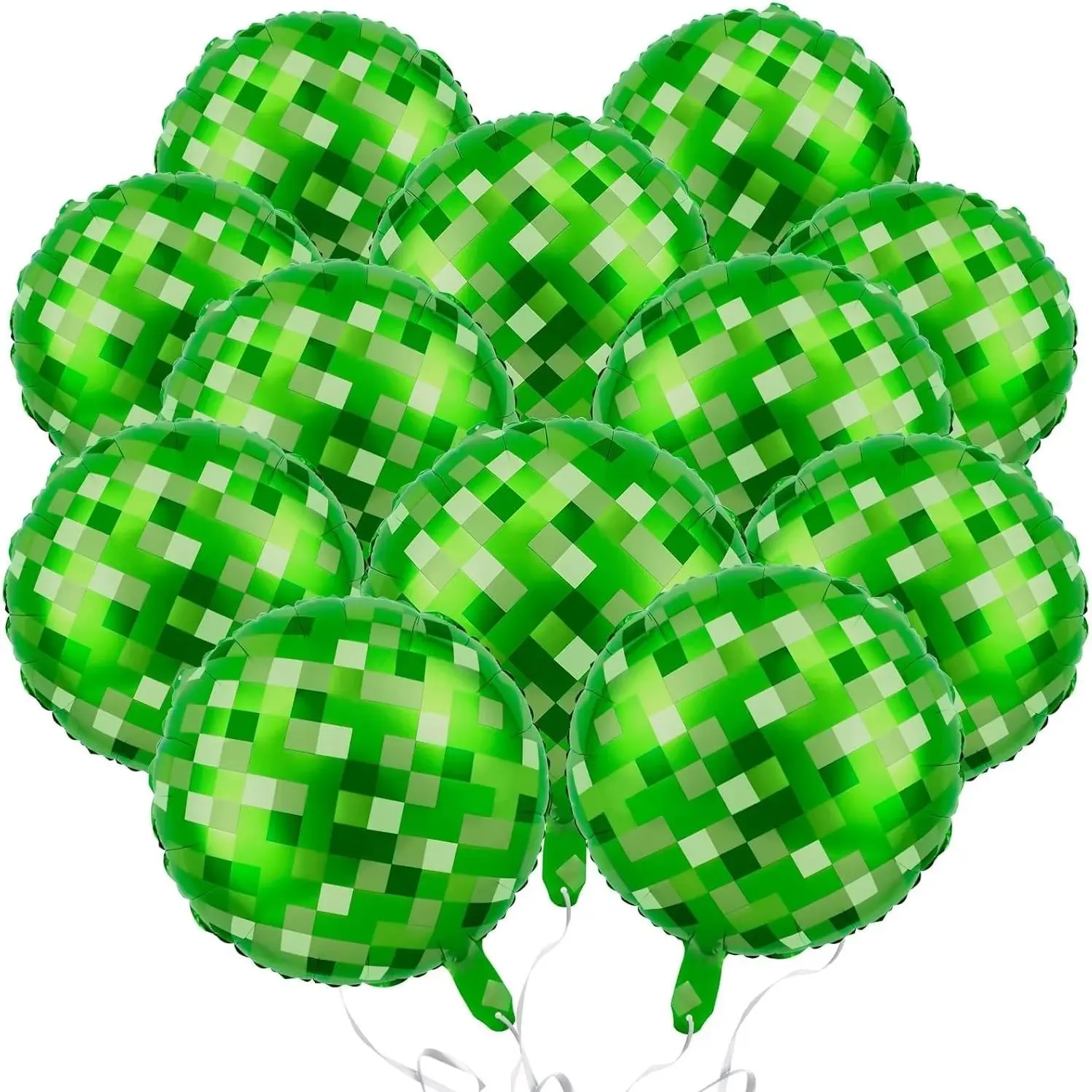 6/12 Pixel Balloons, Aluminum Foil Balloons with Ribbon, Pixel Theme Party Decorations, Kids Party Supplies, Fun Birthday Decoration