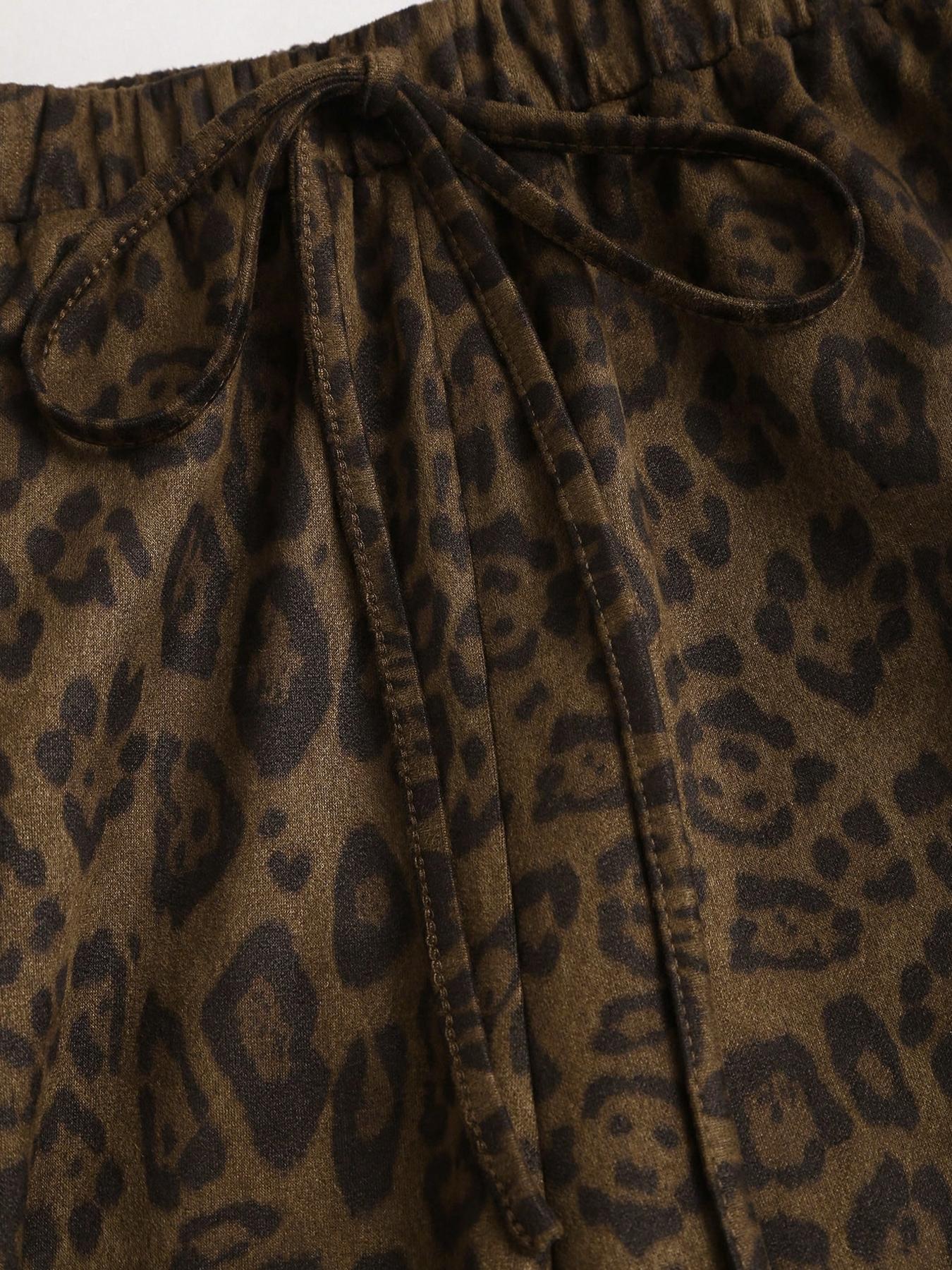 Women's Casual Leopard Print Wide Leg Pants, Loose Fit High Waist Trousers, Comfortable Fashion Bottoms for Daily Wear