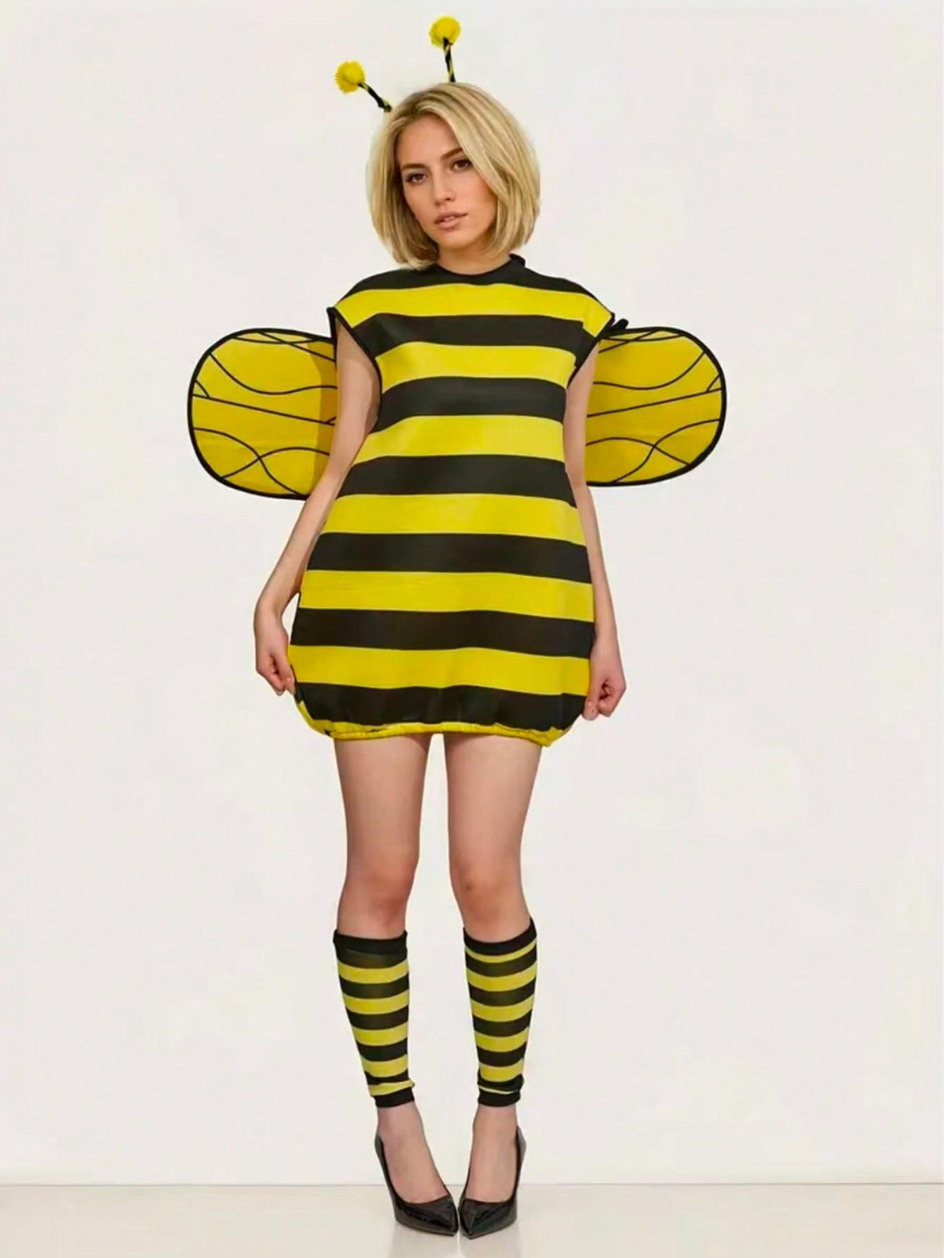 Cute Bee Costume Set, Includes Hairband/winged Skirt/sock Pouch, Perfect for Holiday Performances and Bee-Themed Parties