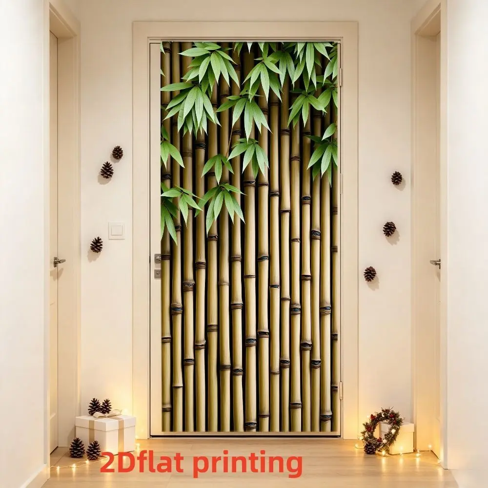 1pc 2D Vertical Chinese Bamboo Curtain, Realistic Bamboo Stalks with Leaves, Natural Zen Decor for Entryway and Tea Room