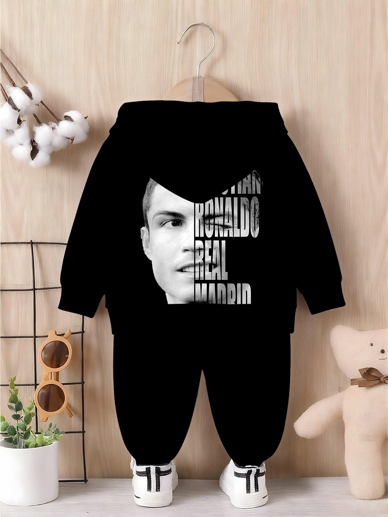 Cristiano Portrait Unisex Kids Sweatshirt and Pants Set, Long Sleeve Loose Fit, Fall Winter Casual Wear, All over Print