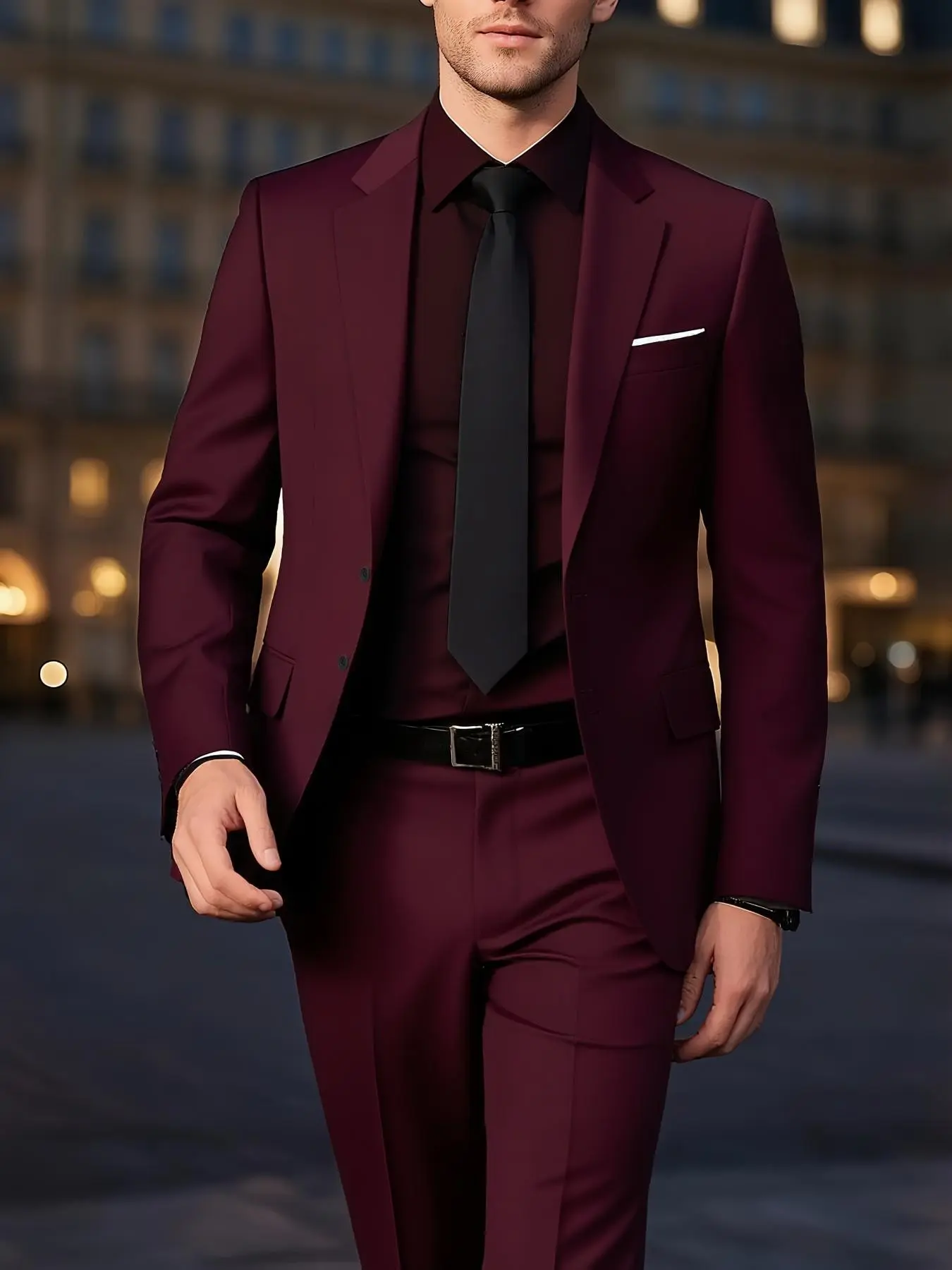 Men's Blazer Set [jacket + Pants], Business Formal Wear, Slim-Fit, Long Sleeve, Ankle-Length, Professional Style, All Seasons