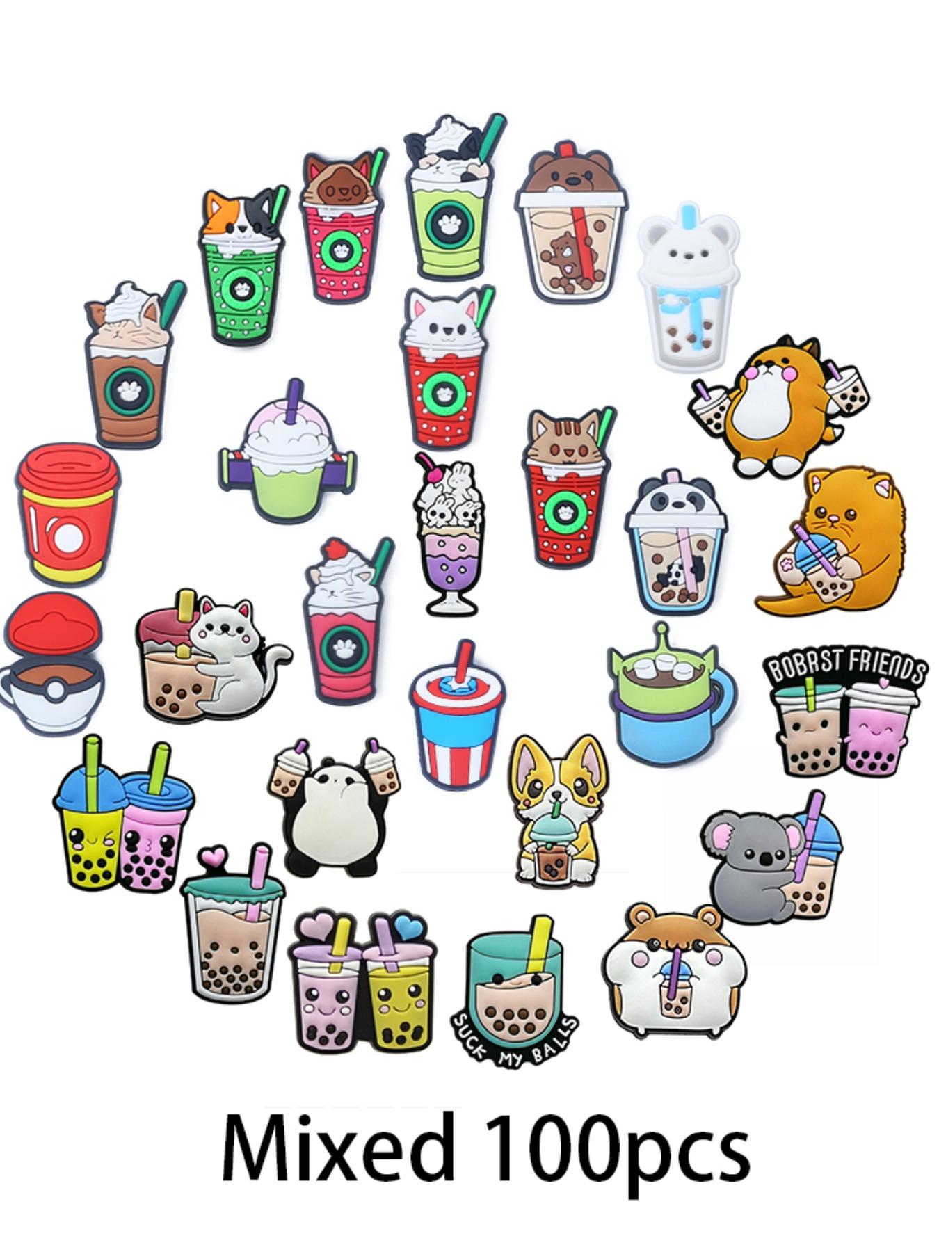 28/50/100pcs Cute Milk Tea Drink Coffee Series Shoe Charms, DIY Shoe Boot Decoration Accessories, Wristband Book Bag Decorations, All Seasons Party Style, Footwear