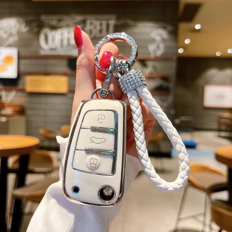 Car Key Protective Cover with Keychain For Audi C5 C6 R8 A1 A3 A4 A5 A6 A7 Q3 Q5 Q7 S6 B6 B7 B8 8p 8v 8L TT Rs Rs3,Women Gift Car Decoration Accessories