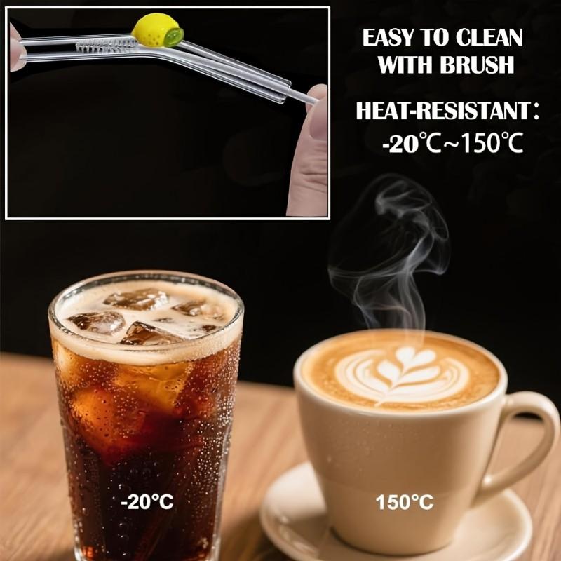 5-Piece Set Reusable Glass Straws with Cleaning Brush, Heat-Resistant Borosilicate, Dishwasher Safe, Ideal for Smoothies, Cocktails, Juices