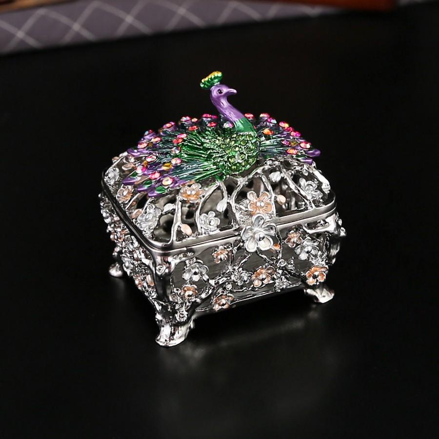 Elegant Silver Color Peacock Jewelry Box, Intricate Lace Design, Vanity Organizer, Trendy Oriental Luxury Decor, Perfect for Accessories Storage