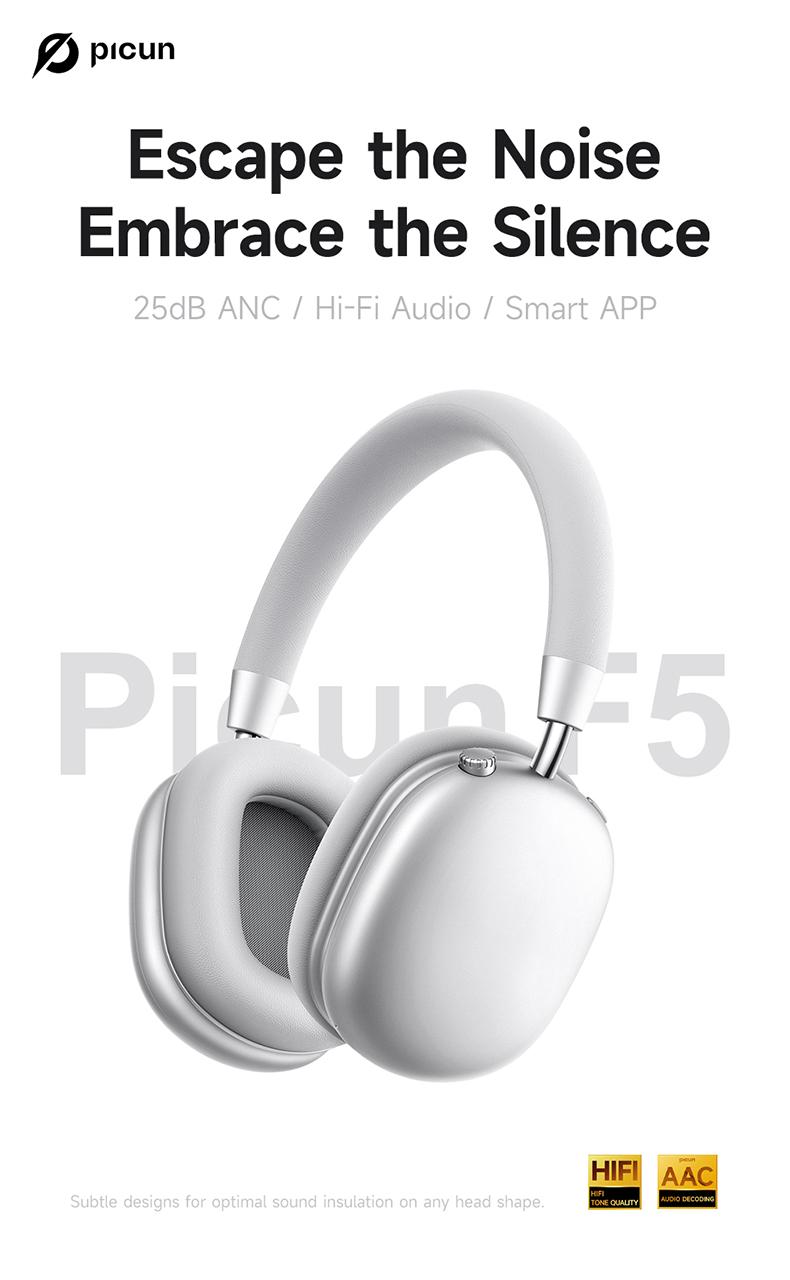 【Live broadcast exclusive】Picun F5 Wireless ANC Gym Headphones, -35dB noise cancellation headphones, Bluetooth 5.4 Low-Latency, Hi-Fi Audio, Personalized APP, Customizable EQ, comfortable for traveling and working, lightweight headset