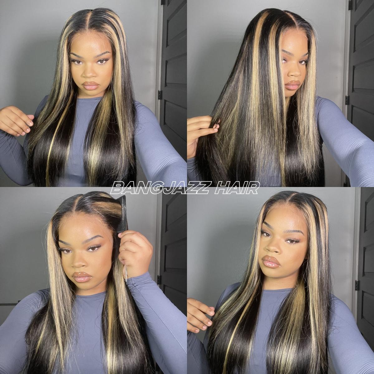 Bangjazz Human Hair Wig Double Drawn Hair Pre Bleached Knots 13X6 HD Lace Front Straight Hair 200% Density Glueless Wigs Brazilian Virgin Human Hair 4More Wig  Summervibes