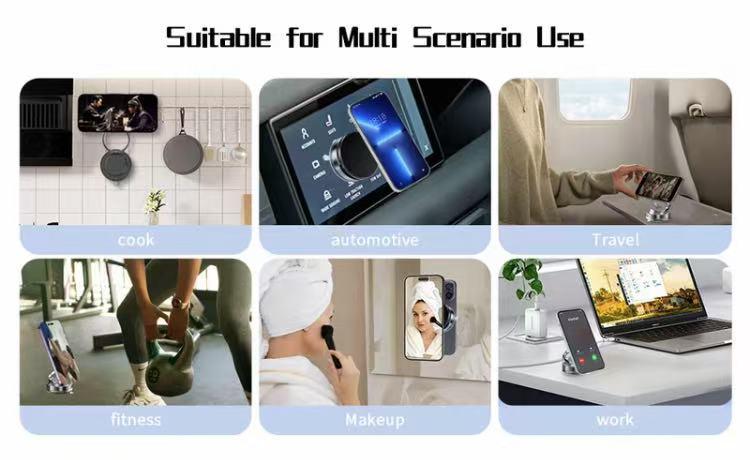 Magnetic Phone Stand, 360° Vacuum Magnetic Phone Holder,  Hands-Free ，for Gym/Mirror/Shower/Smooth Surface, Strong Suction Cup Magnetic Car Phone Holder for  All Smartphones & All Car Models adjustable