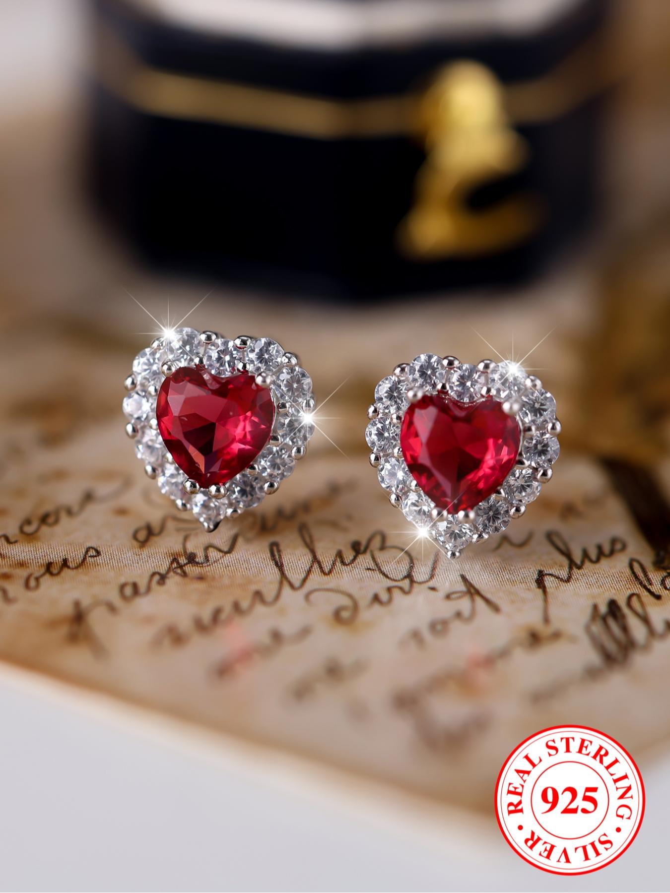 925 Sterling Silver Fashion Heart Shaped Rhinestone Decorated Earrings, High Quality Earrings, Elegant Jewelry for Women, Trendy All-match & Exquisite Jewelry for Birthday Gift