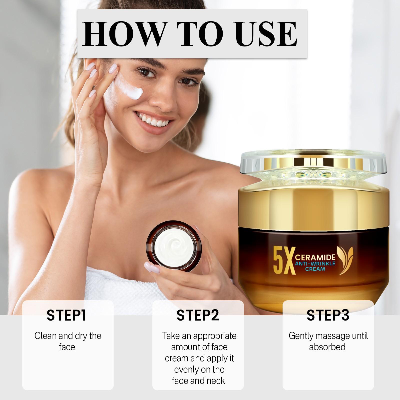 Ceramide Repair Anti-Wrinkle Face Cream, Deep Hydration, Fade Fine Lines, Improve Dark Circles, Gentle on Skin, 50g, Contains Ceramide, Centella, Ha