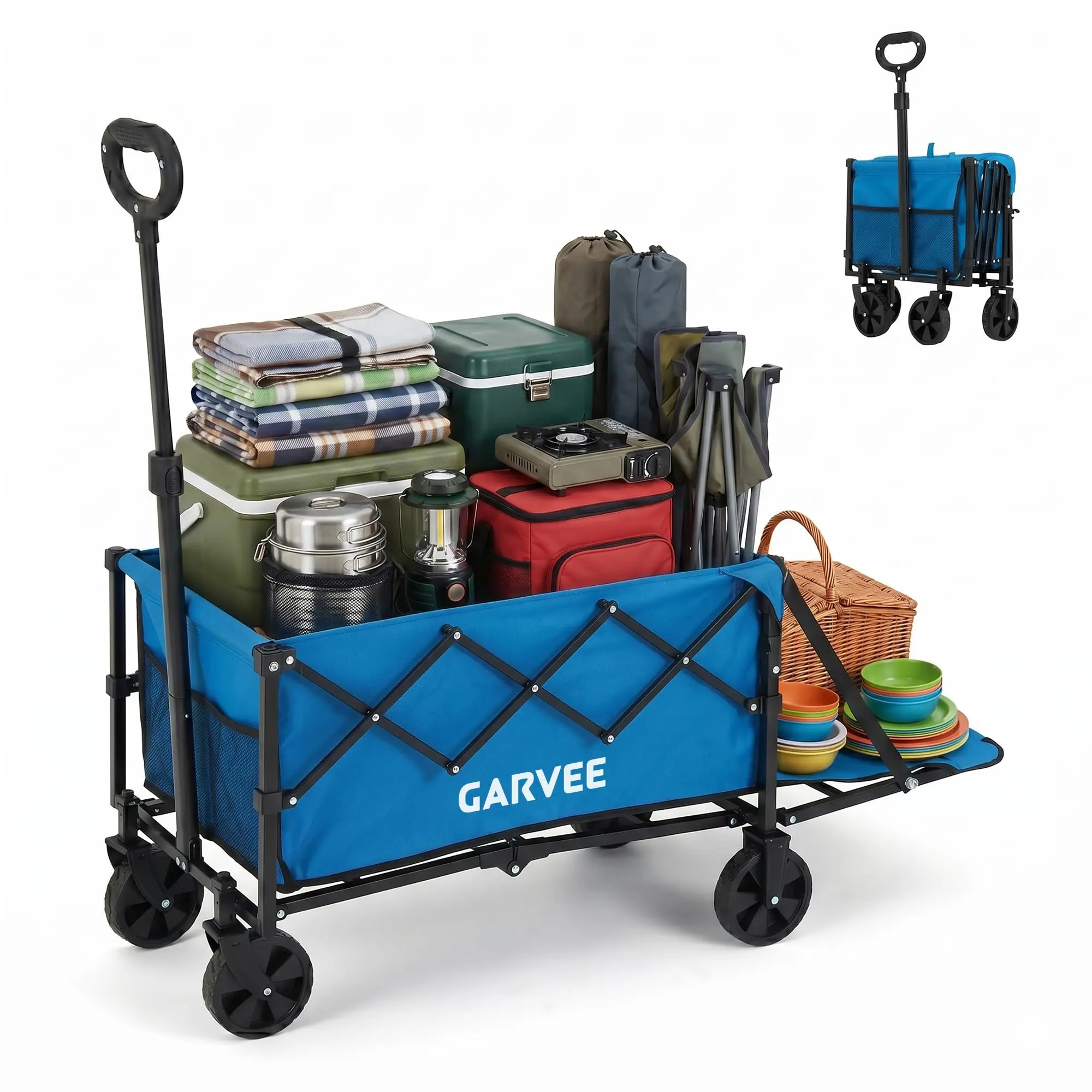 Collapsible Wagon Cart with Expandable 120L Storage, Adjustable Handle, and Maximum Load Capacity of 220lb for Convenient Transport and Versatile Use