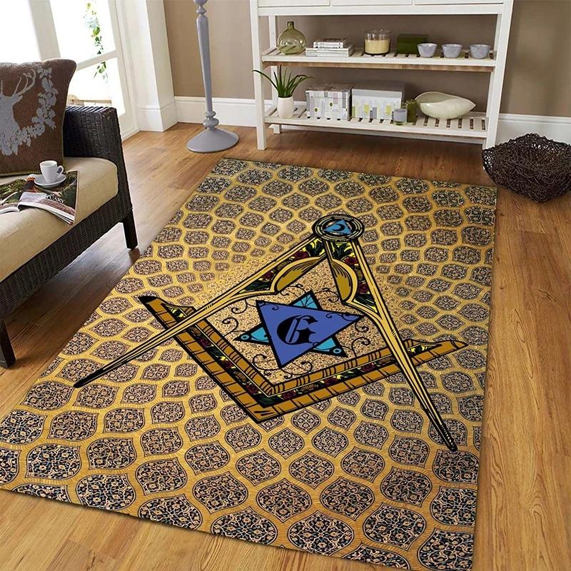 Masonic Square and Compass Flannel Area Rug - Freemasonry Symbol Print Soft Mat for Living Room, Non-Slip Lodge Home Decor #MasonicRug #FreemasonryMat #LodgeHomeDecor #SquareCompassCarpet #NonSlipFlannelRug