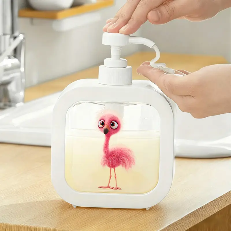 Flamingo Soap Dispenser - Ceramic Bathroom Or Kitchen Soap Pump With Gold Finish, 7 Inch Pink Flamingo Design