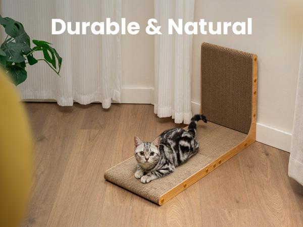 Conlun Cat Scratcher for Indoor Cats 22.8 Inch L Shaped Vertical Scratching Board with Ball Toy Light Wood L-Shaped Wall-Mounted Cat Scratcher Springtok Ramp Apartment Sturdy Home Durable Construction Easy Assembly Striped Design