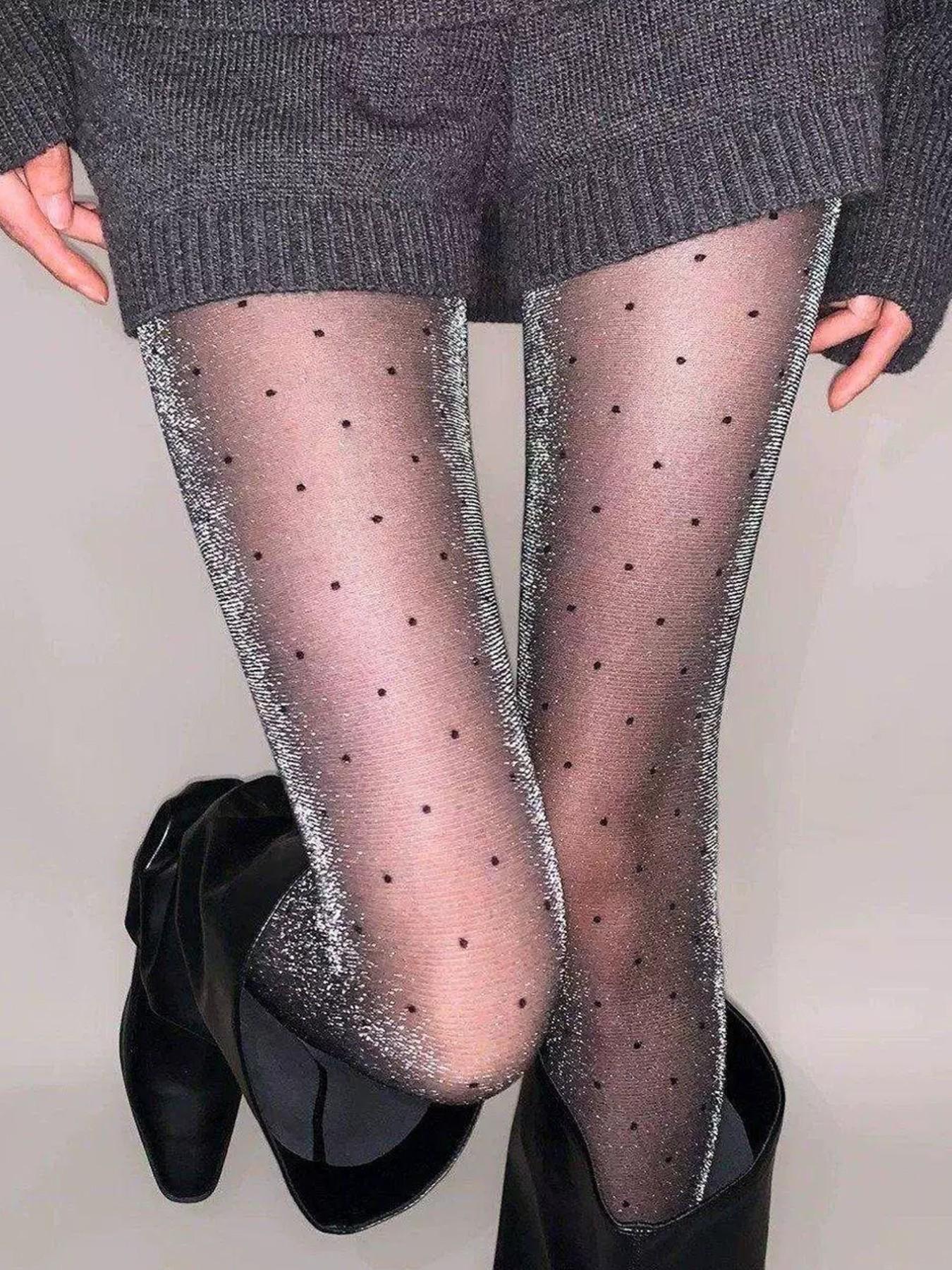 Sexy Women's Polka Dot Pearl Mesh Stockings, Butt Lifting Slimming Silk, Elegant Fitted Pantyhose, Plain Pattern, Made in China