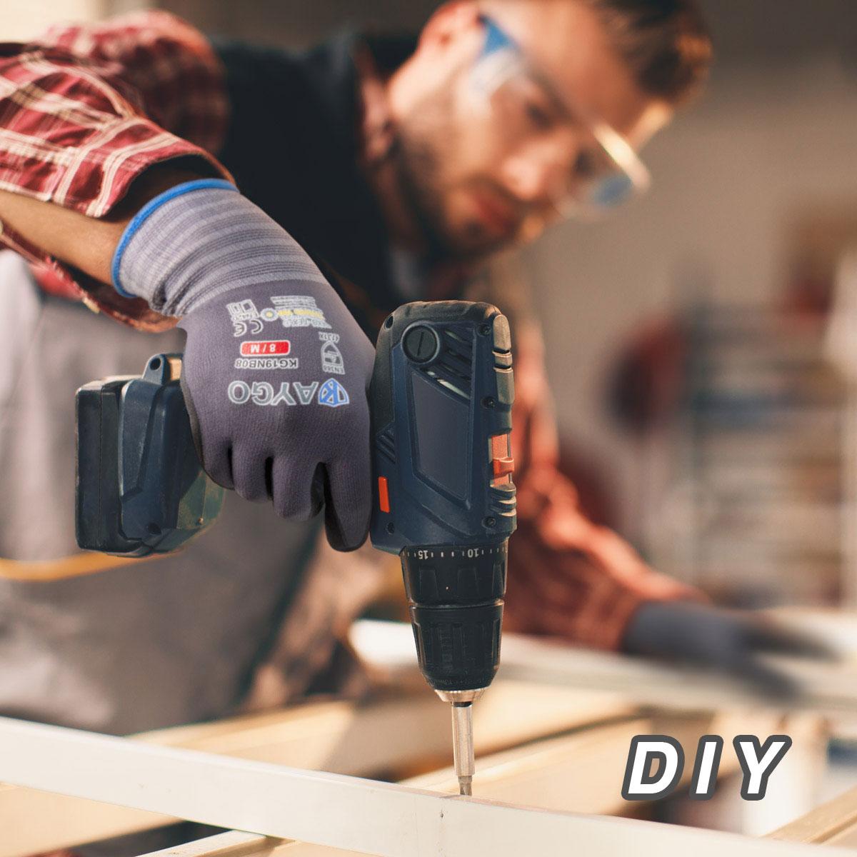 KAYGO Work Gloves MicroFoam Nitrile Coated KG19NB, Seamless Knit Nylon Safety Work Gloves with Micro Dots on palm, Ideal for General Purpose, Automotive, Home Improvement, Painting Protector