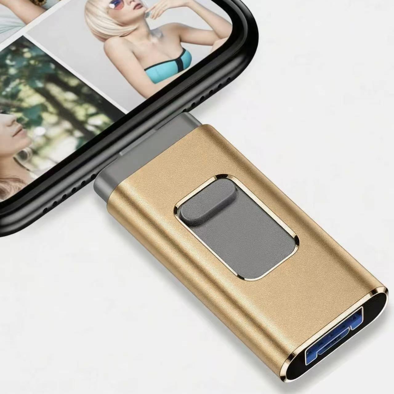 4-in-1 External Flash Drive for iPhone & Type-C & Android & Computer, USB 3.0 Memory Stick Photo Stick Thumb Drive, Photo & File Backup with App, Portable OTG PenDrive, 64GB 128GB 256GB 512GB 1TB, Christmas Gift for Boyfriend & Husband & Wife