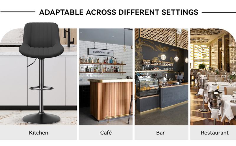 Bar Stools Set of 2, Adjustable Modern Swivel Bar Stools with Backs, Counter Height Performance Fabric Island Chairs for Home Kitchen, Black