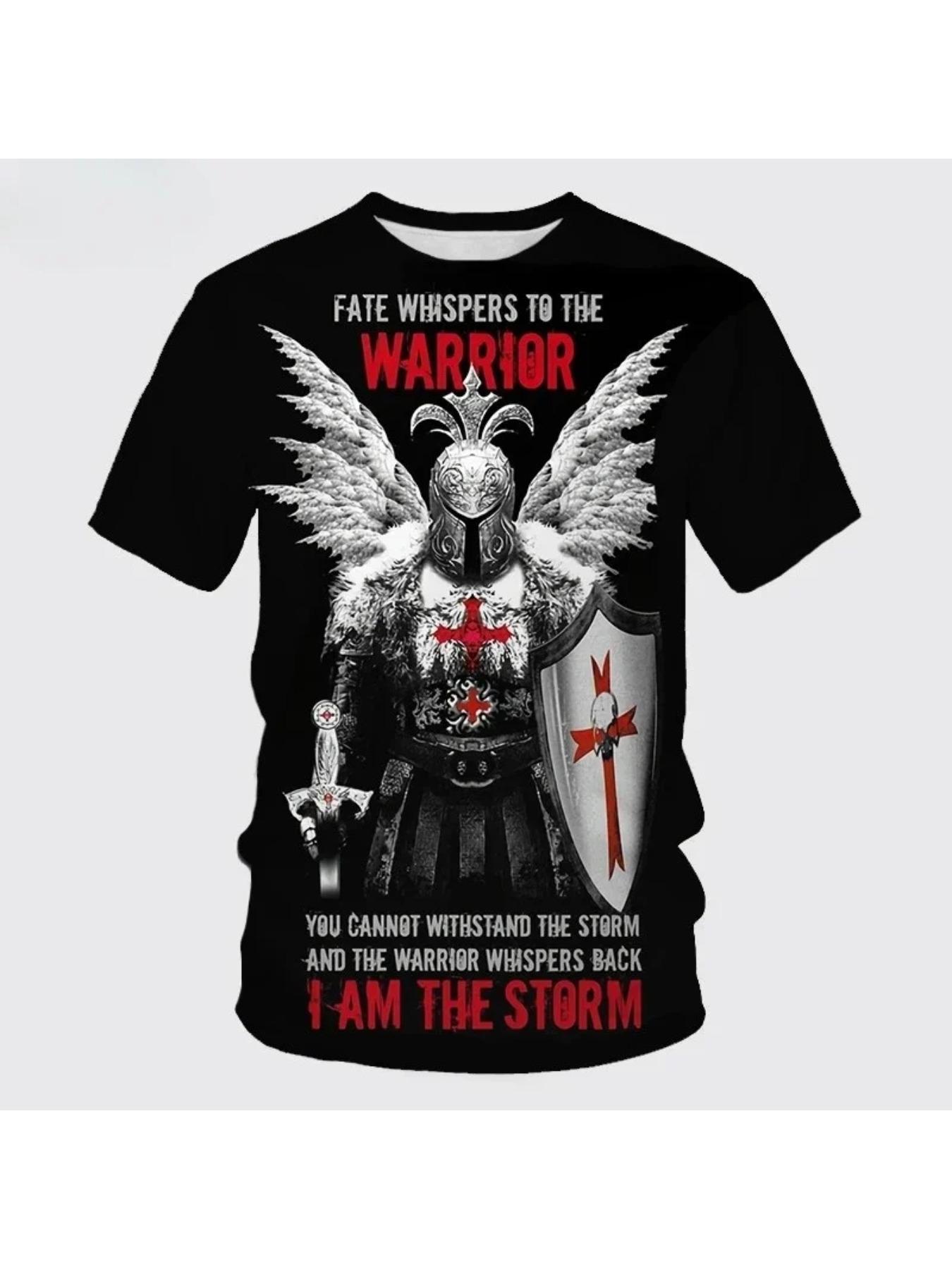 New 3D printed men's Templar knight summer outdoor sports breathable, casual street short-sleeved t-shirt top