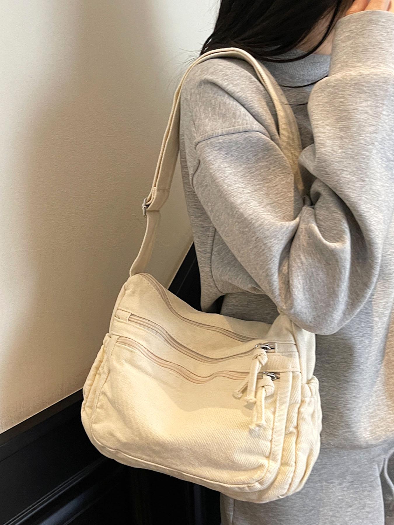 Niche design retro denim washed shoulder messenger bag, multiple zipper pocket design adjustable shoulder strap messenger bag, workwear style fashion trend versatile multi-color selection, suitable for daily commuting, Canvas Crossbody Bag, etc.