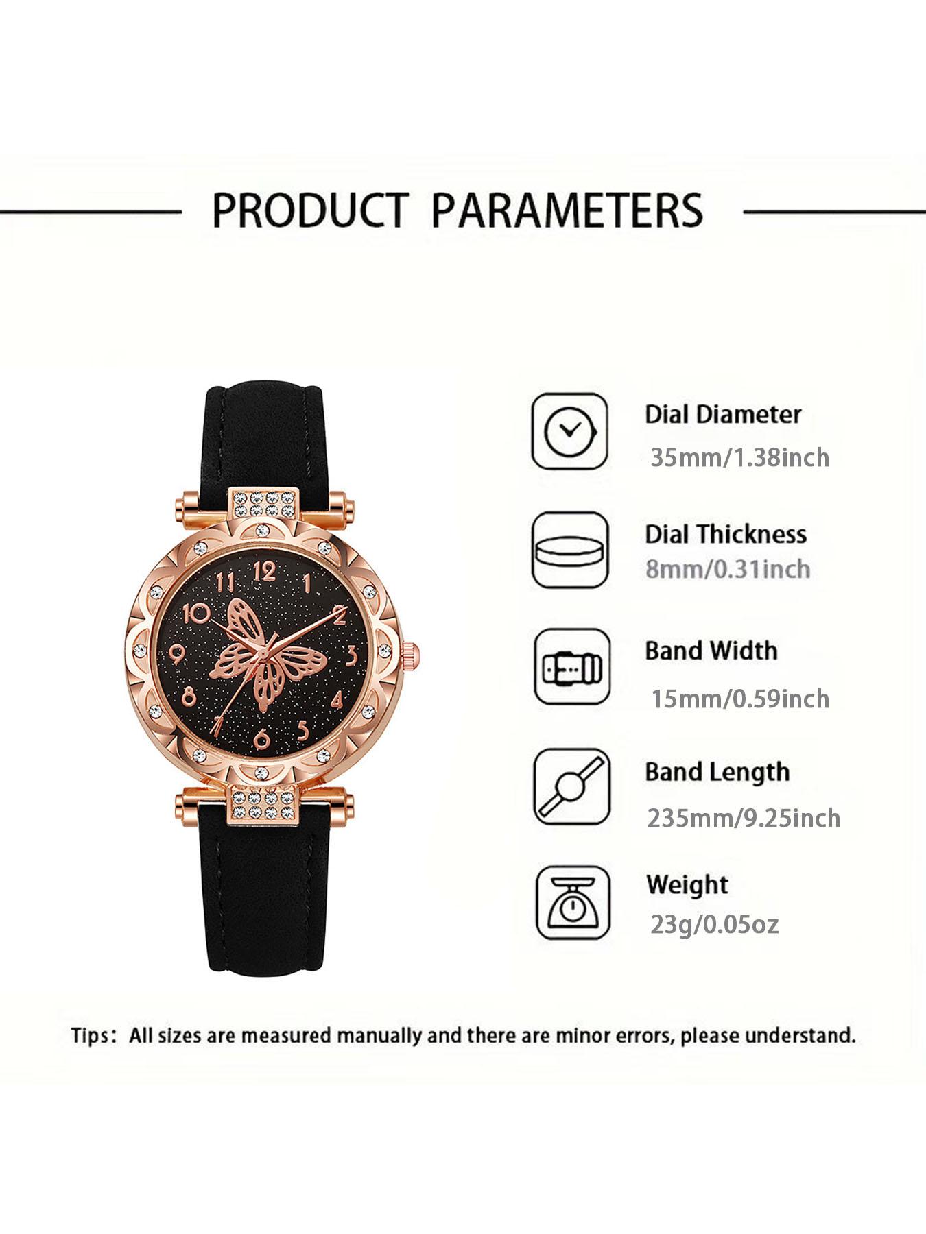 2-piece set of fashionable leather belt quartz watches for women, featuring a personalized butterfly design, suitable for students and ladies